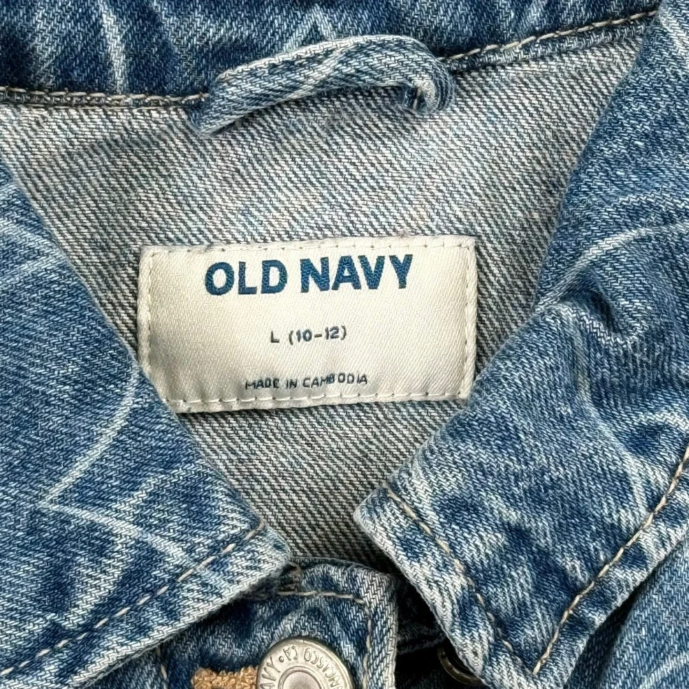Old Navy Kids Blue Denim Heart Print Trucker Jacket Size L 10-12